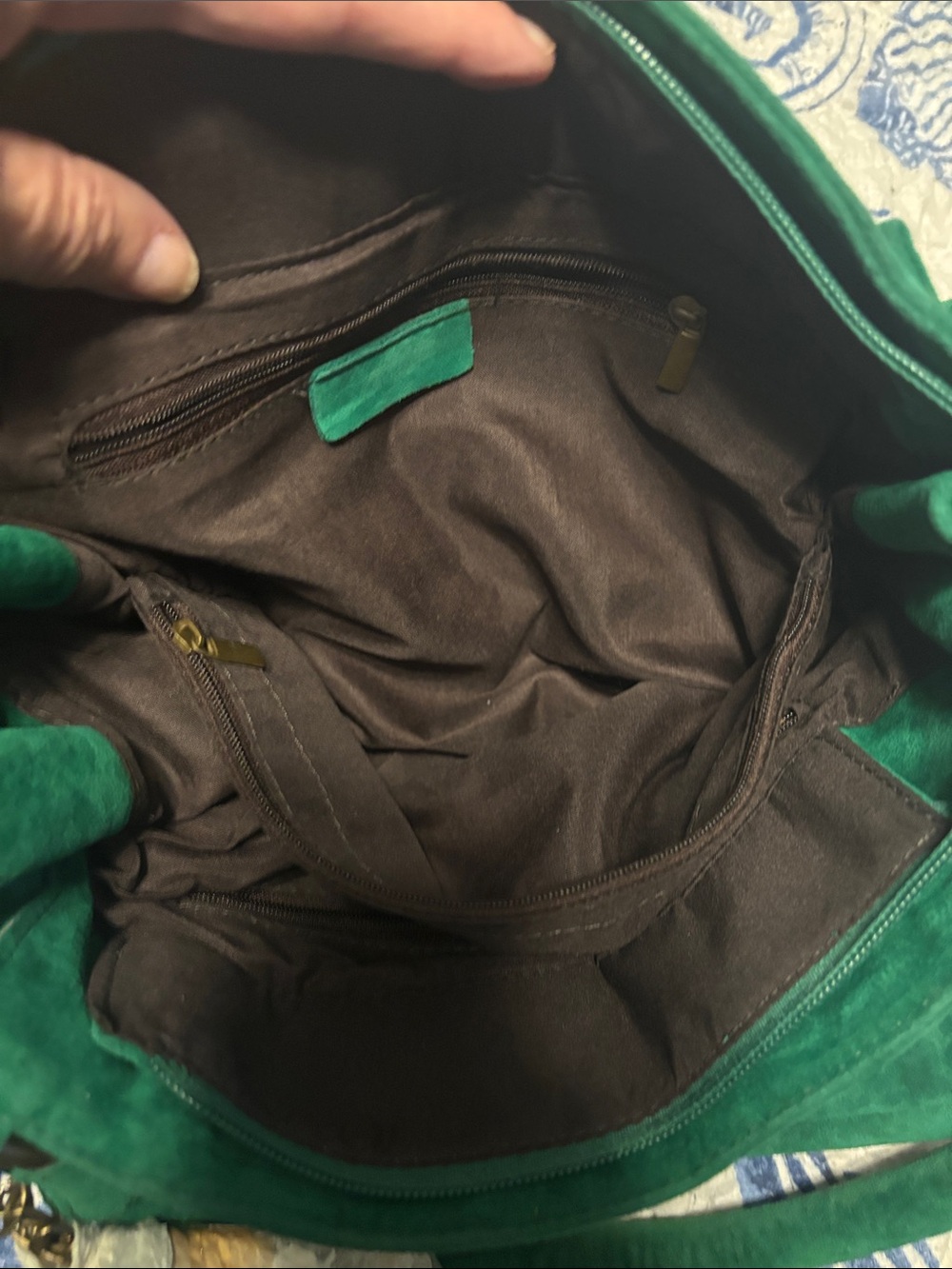 Green & Teal Striped Suede Tote Bag - Picture 7 of 11